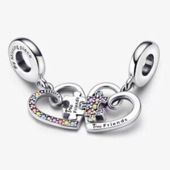 Pandora Puzzle Piece Hearts Splittable Friendship Dangle Charm - Picture 2 of 5